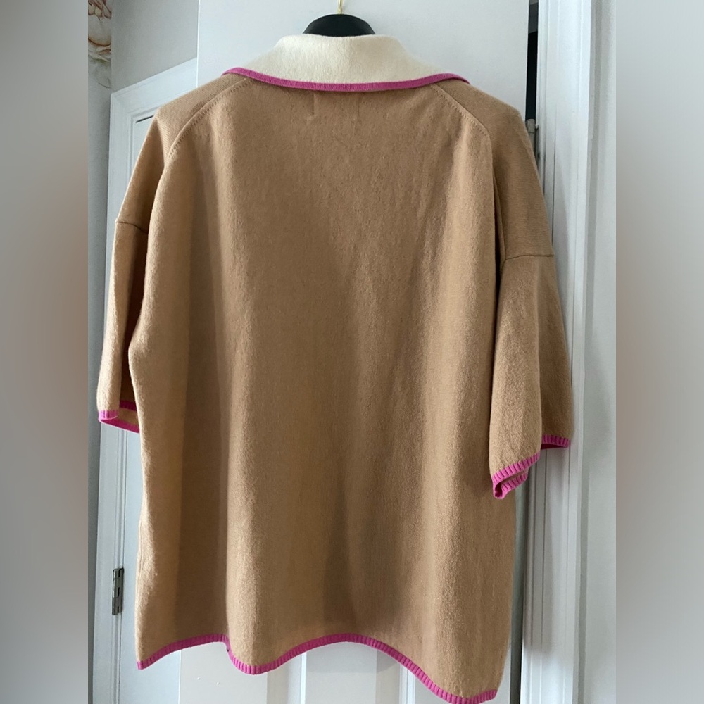 LOULOU Cashmere polo shirt camel with pink trim size S - Picture 4 of 4